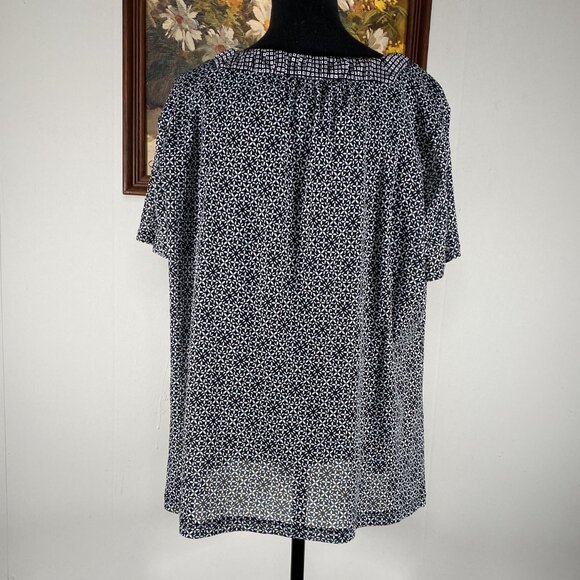 Croft & Barrow Short Sleeve Blouse Top Women's 3X Square Neck Black Geometric - Picture 3 of 9